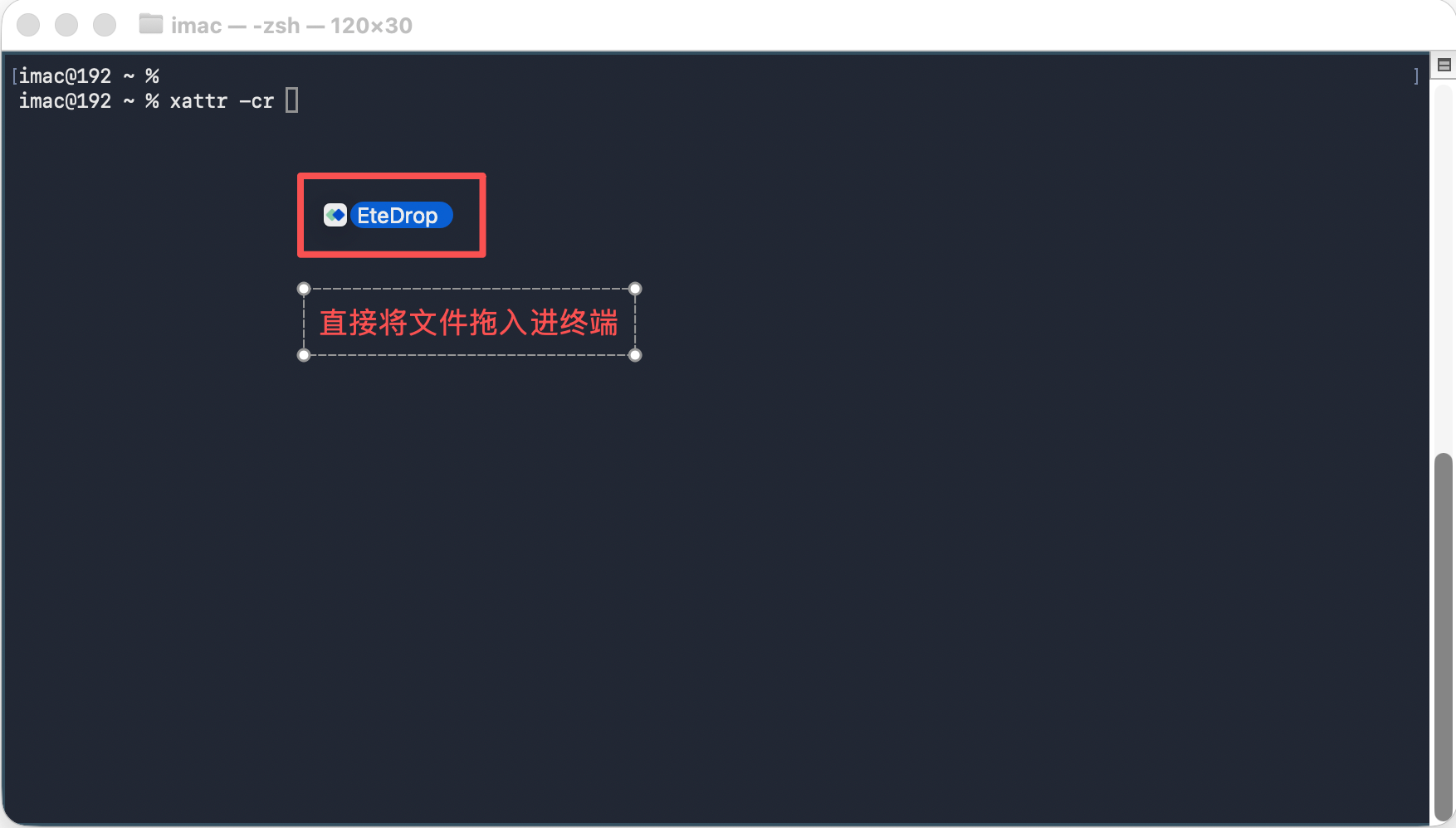 将应用拖入终端以补全路径